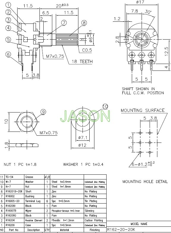16mm旋转电位器R162-20