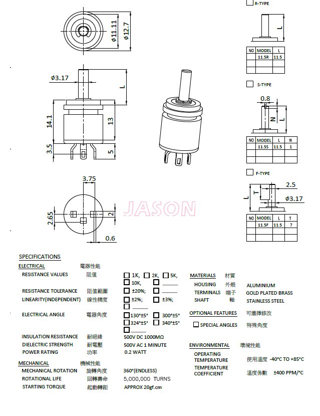 导电塑料传感器WDJ13C