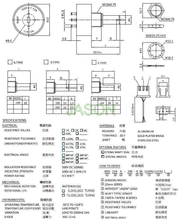 导电塑料传感器WDJ22A1